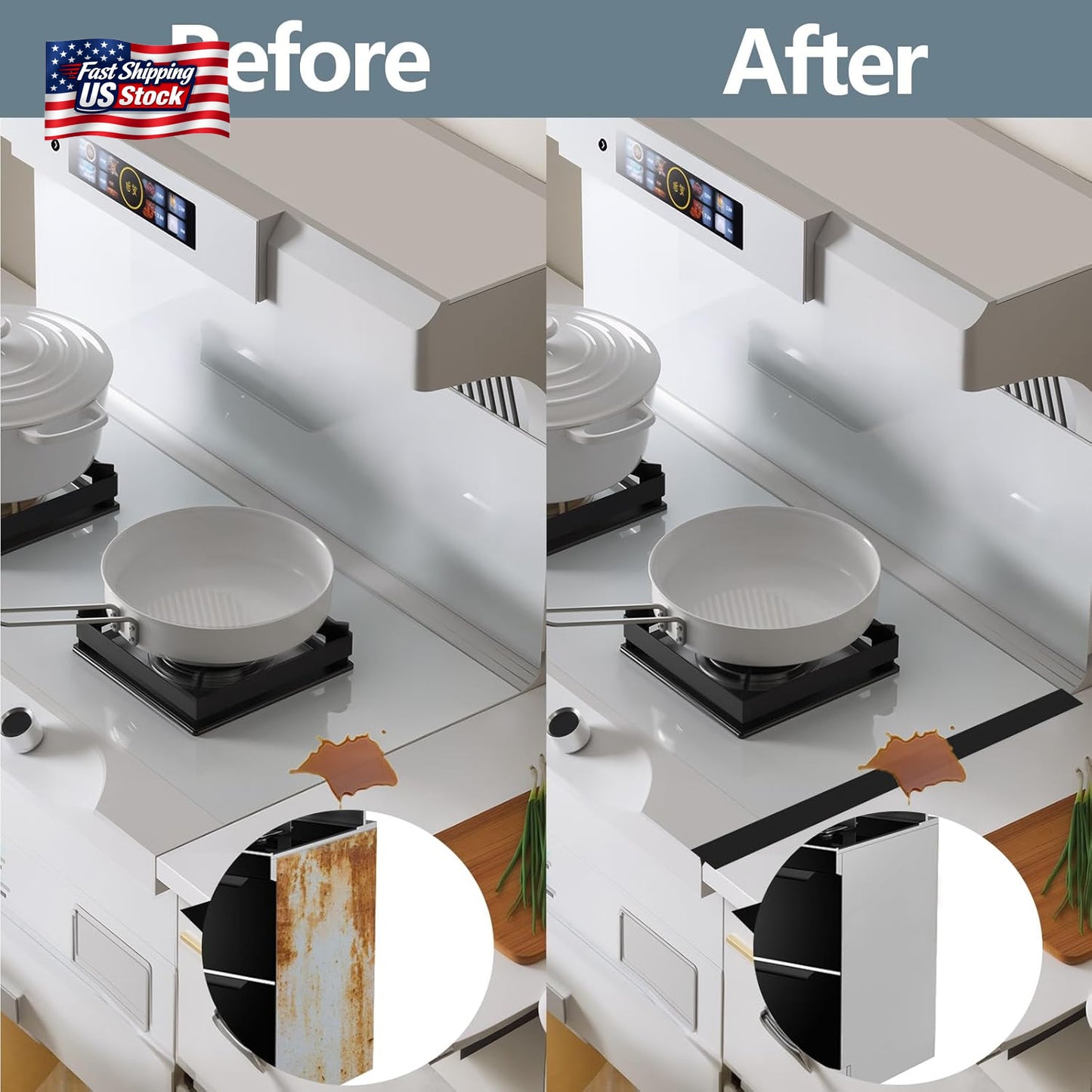 2 Pack Silicone Stove Gap Covers Heat Resistant Kitchen Counter Gap Filler 25”
