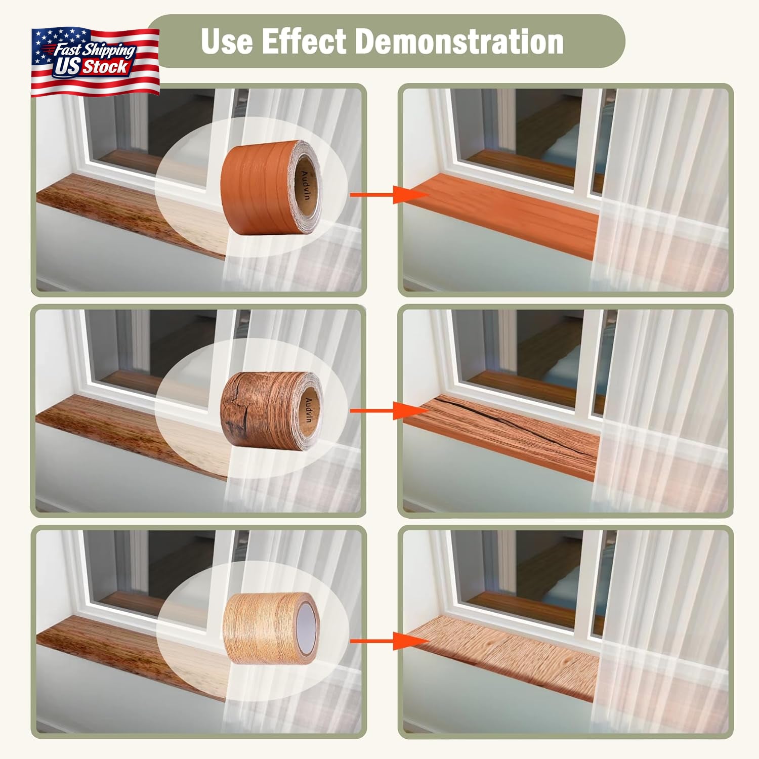 Wood Grain Repair Tape, 2" X 32Ft Self Adhesive Tape for Furniture, Flooring, Ca