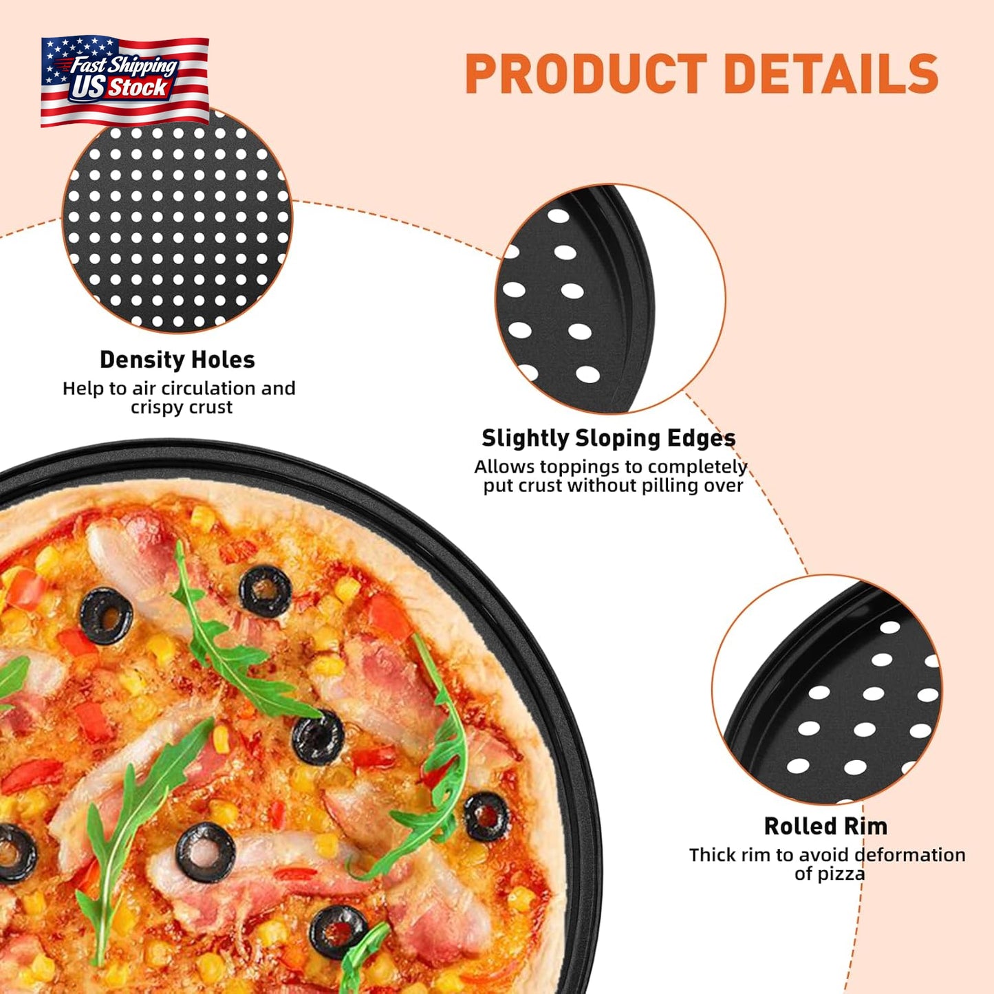 Casaculina 12 Inch Pizza Pan with Holes, Nonstick Pizza Tray for Oven, round Per