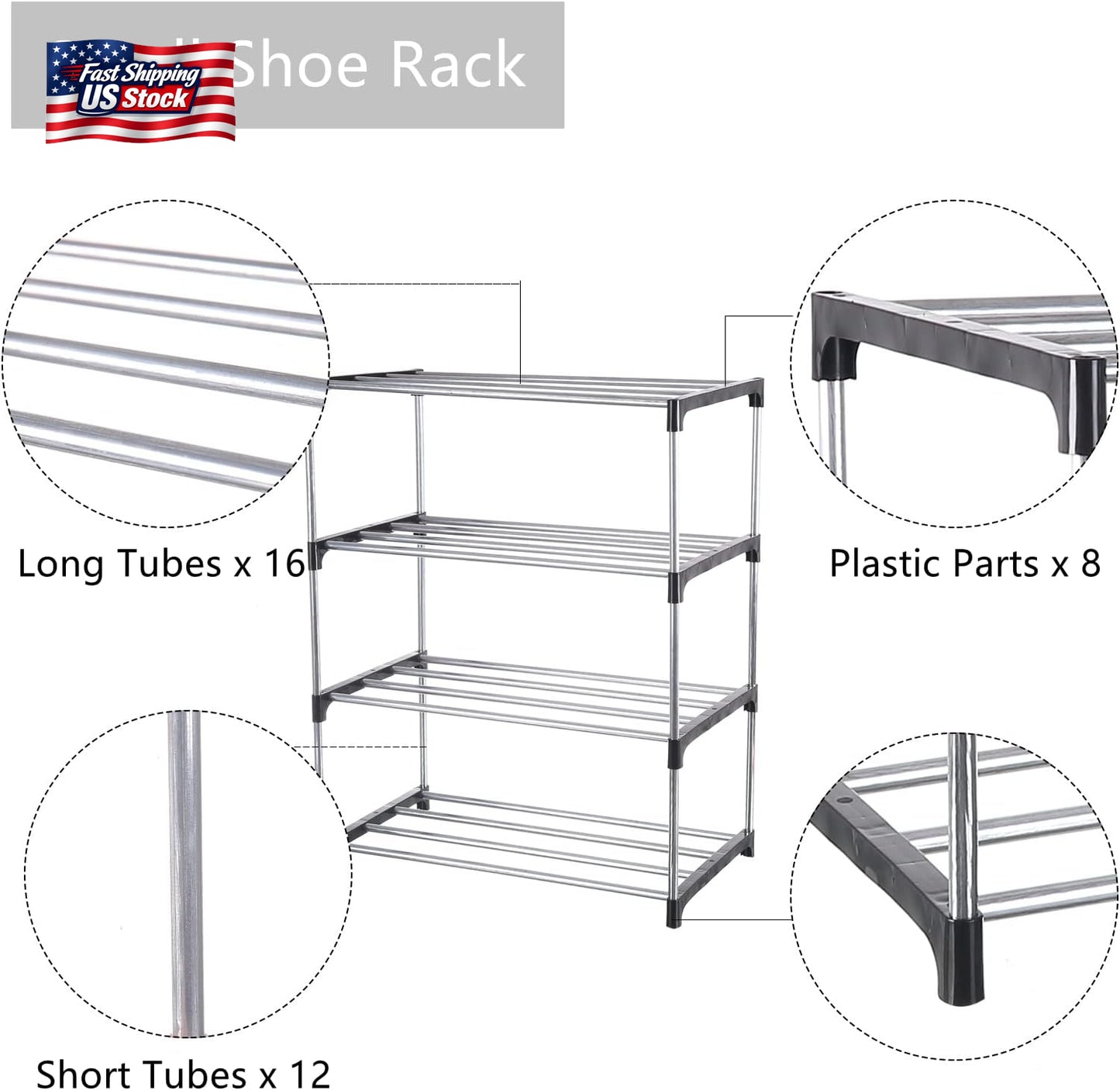 Small Shoe Rack, Narrow Stackable Shoe Shelf Organizer for Entryway, Doorway And