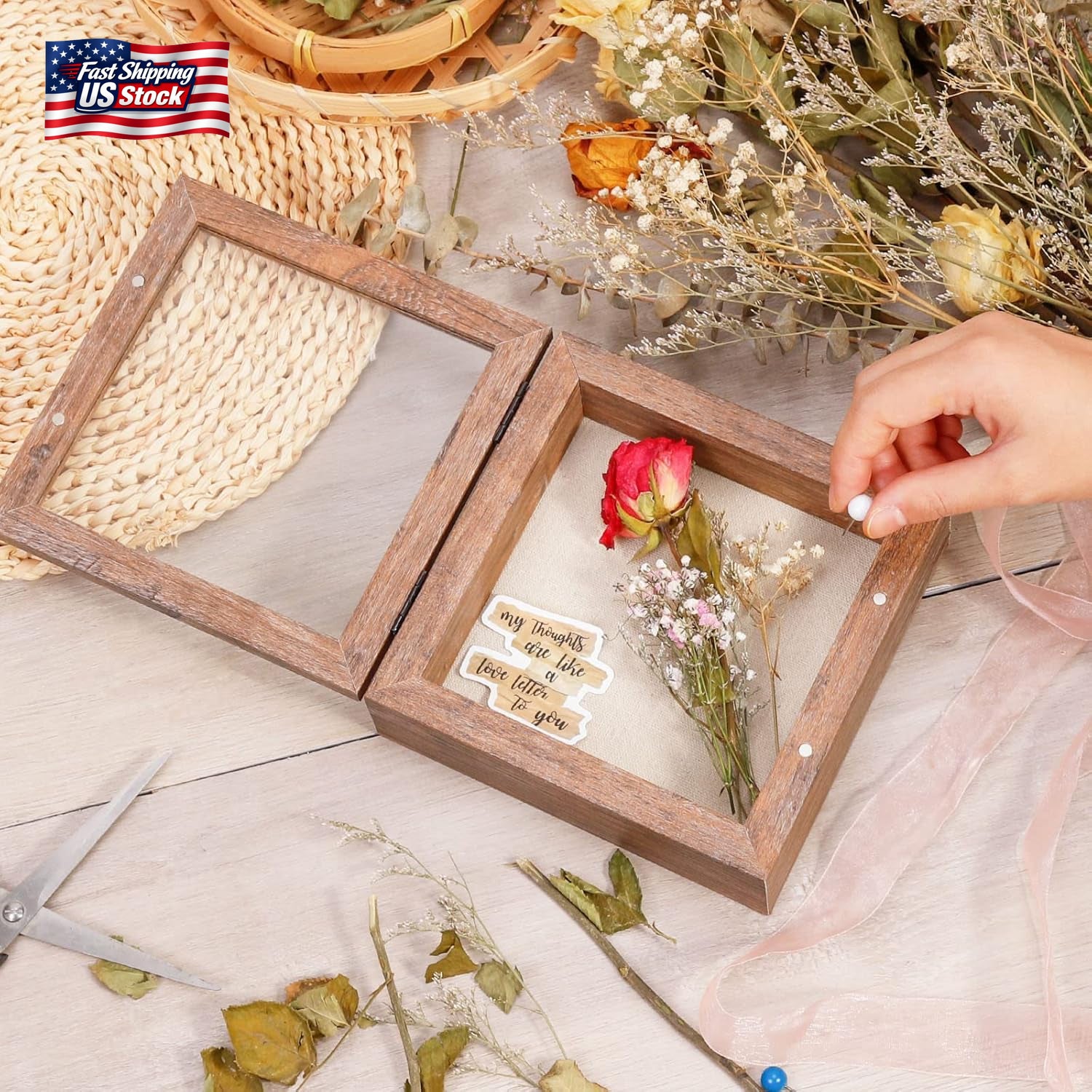 5X5 Small Shadow Box Frame with Linen Back - Sturdy Rustic Memory Display Case O