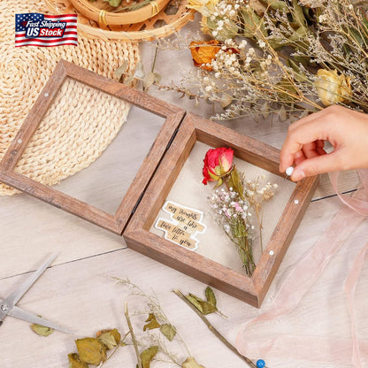 5X5 Small Shadow Box Frame with Linen Back - Sturdy Rustic Memory Display Case O