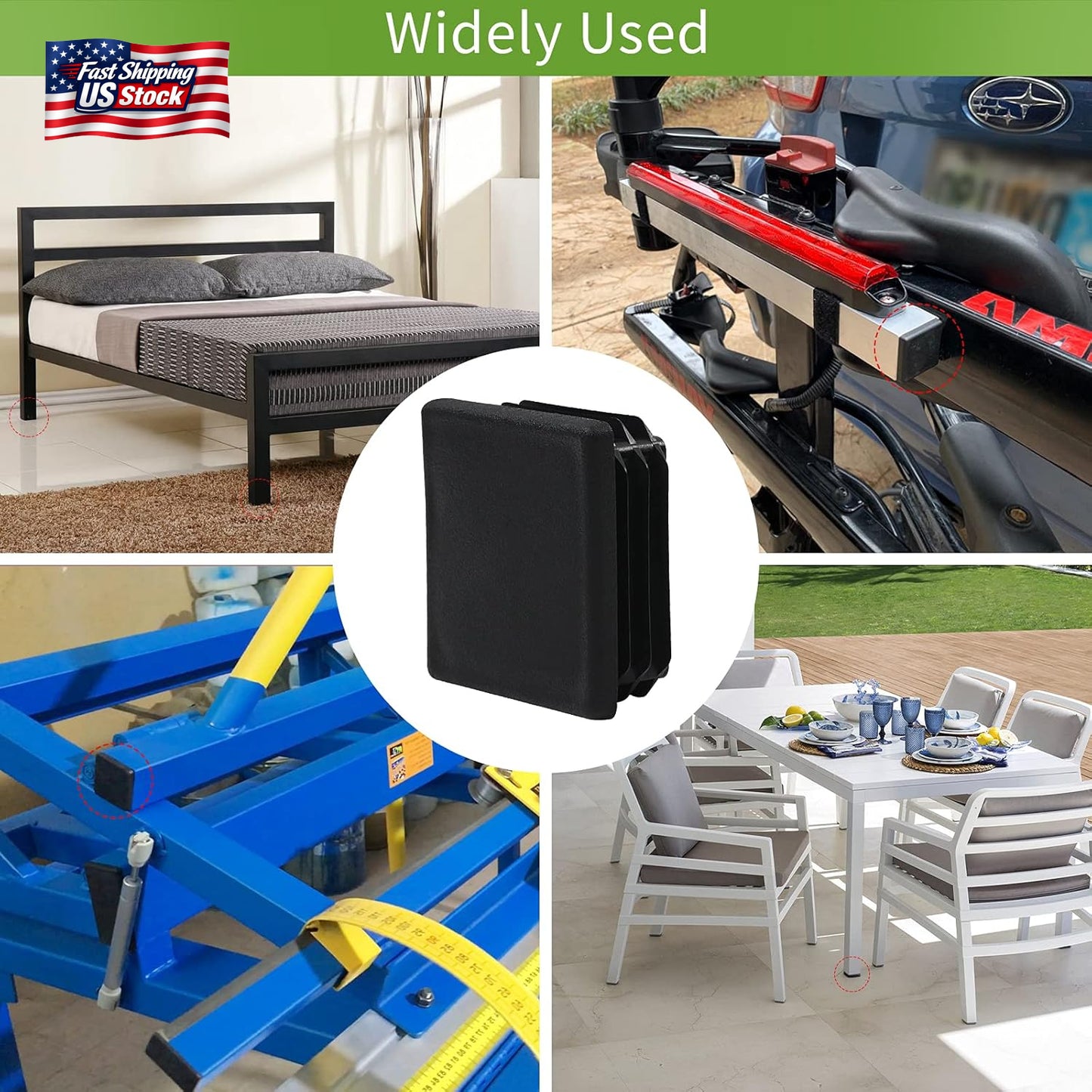 12 Pack 1.5" Square Tube End Caps Plastic Plugs Black Chair Table Leg Inserts