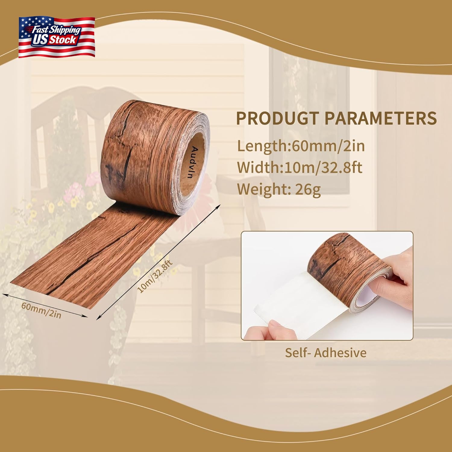 Wood Grain Repair Tape, 2" X 32Ft Self Adhesive Tape for Furniture, Flooring, Ca
