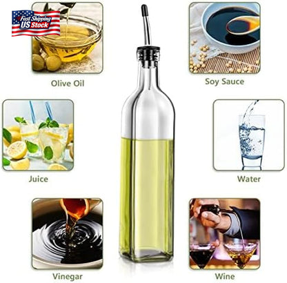 2 Pack Glass Olive Oil Dispenser Bottles Vinegar Cruet Set Pour Spout Kitchen