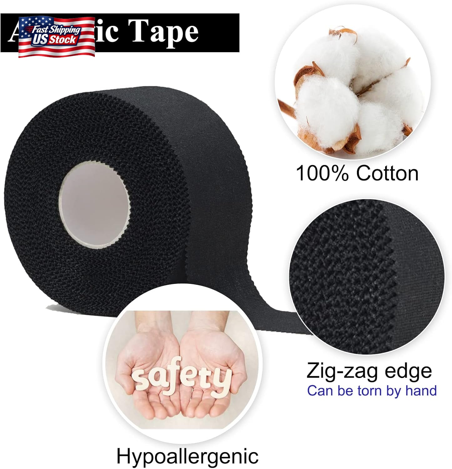 ADMITRY Athletic Tape,5 Pack Black Sports Tape,Strong Stick No Sticky Residue Fo
