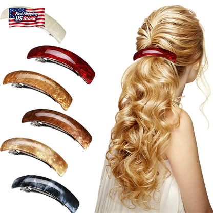 Retro Acrylic Hair Clips Set - 6 Large Pieces Automatic Barrettes and Clasps For