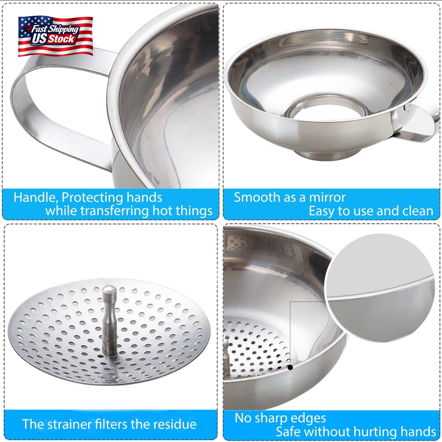 Kalave Canning Funnel, Food Grade Stainless Steel Canning Funnels with Strainer,