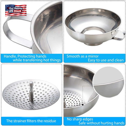 Kalave Canning Funnel, Food Grade Stainless Steel Canning Funnels with Strainer,