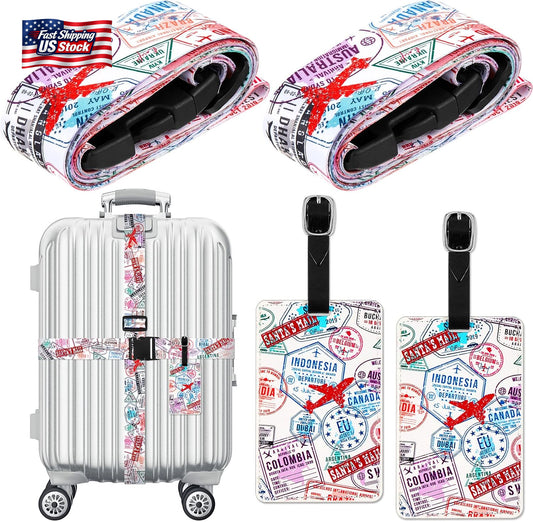 4 Pack Luggage Straps Set Adjustable Suitcase Belts with Quick Release Buckle Lu