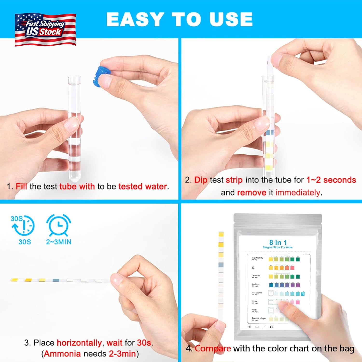 Datoo 8 in 1 Aquarium Test Kit Fish Tank Test Strips Accurate Water Quality Test