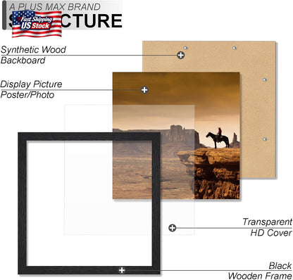 A plus MAX 5X5 Picture Frame Set of 2, Black Engineered Wood Frame for 5 X 5 Inc