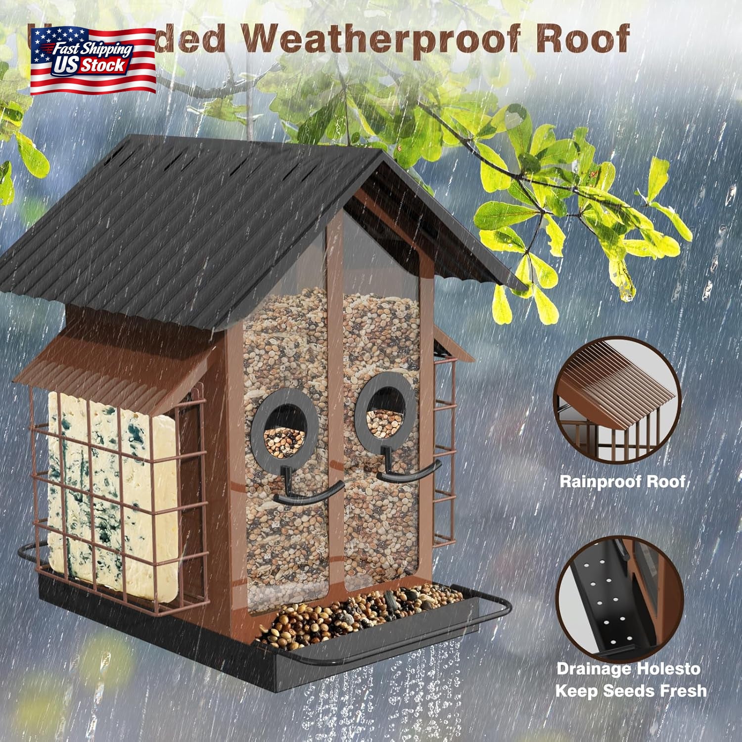 Metal Bird Feeder for Outdoors Double Suet Cage Wild Bird Feeder Squirrel Resist