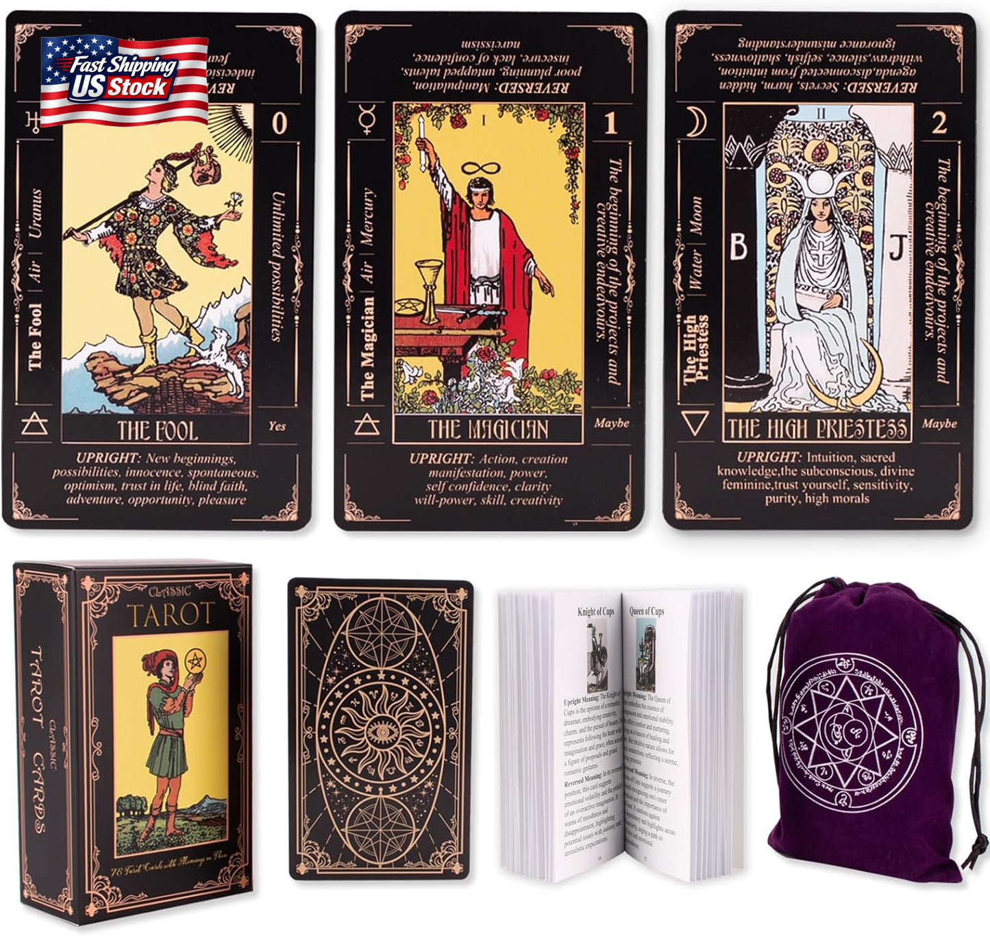 Tarot Cards for Beginners, Classic Tarot Deck with Meanings, Durable Cards With