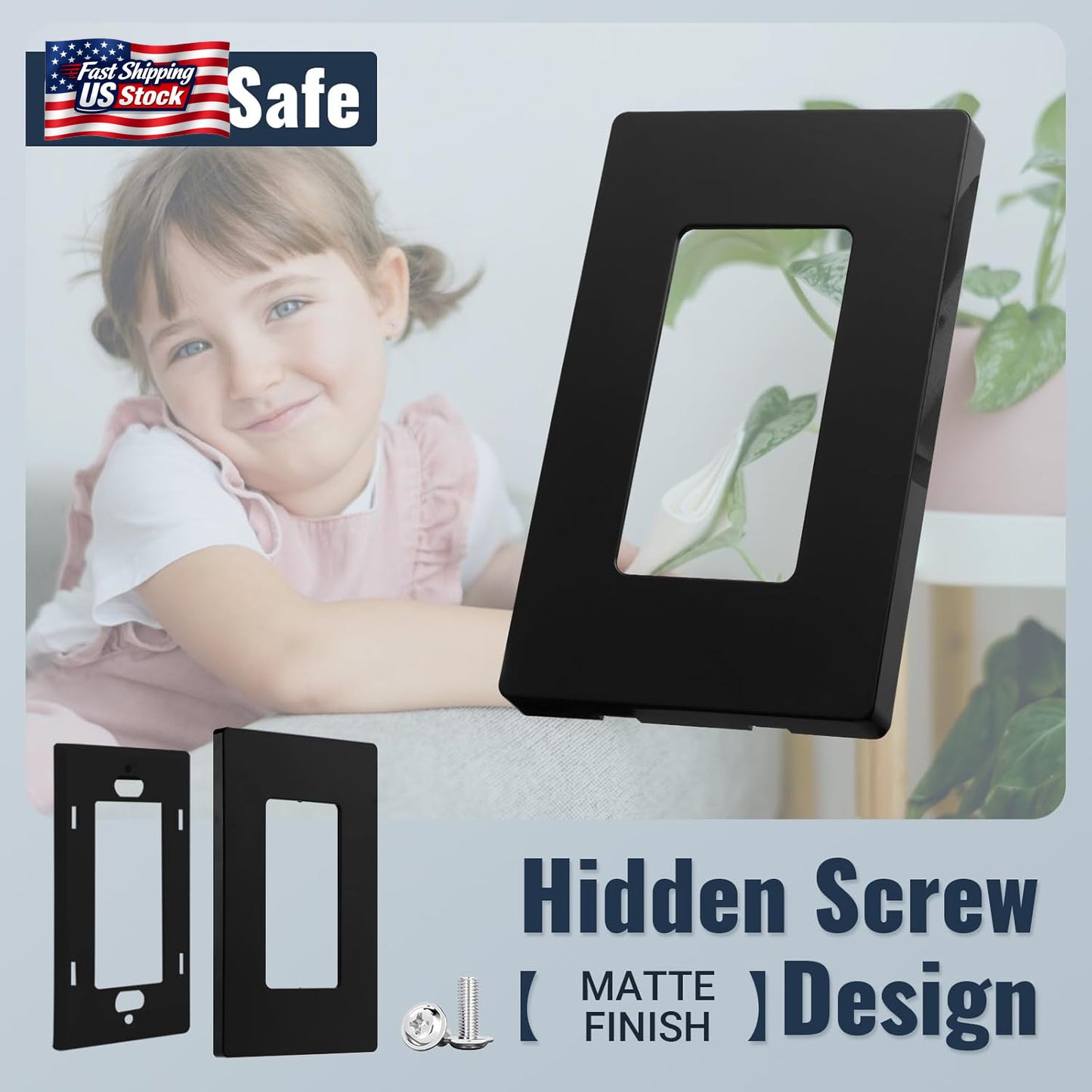 Black Matte Screwless Wall Plate Cover 10 Pack - 1-Gang Light Switch Cover Plate