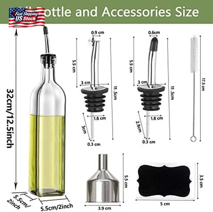 2 Pack Glass Olive Oil Dispenser Bottles Vinegar Cruet Set Pour Spout Kitchen