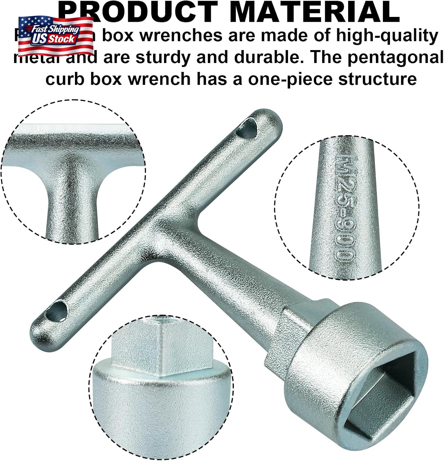 Water Meter Wrench for Pentagon Socket, Curb Stop Wrench, Water Valve Shut off T