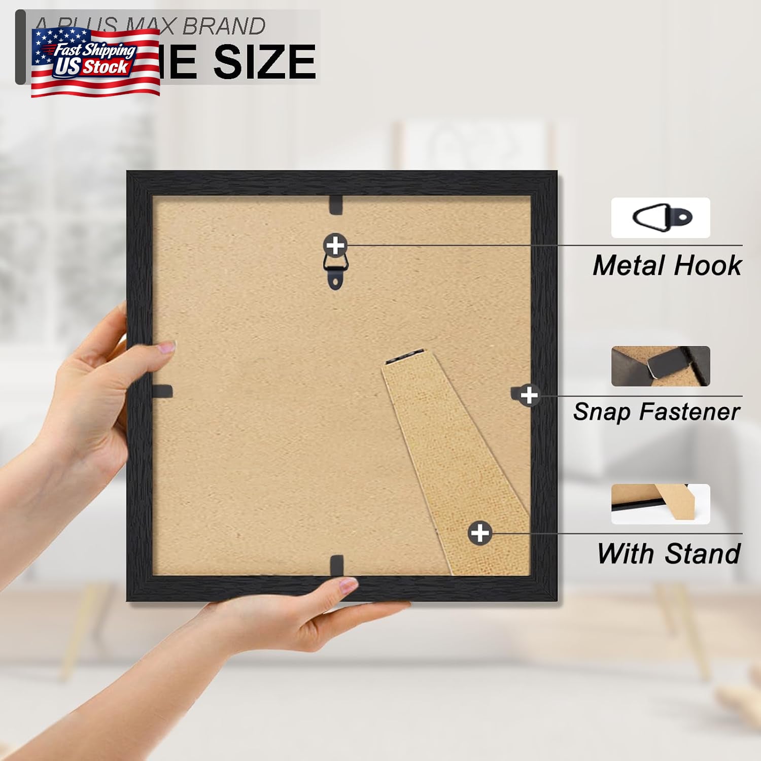 A plus MAX 5X5 Picture Frame Set of 2, Black Engineered Wood Frame for 5 X 5 Inc