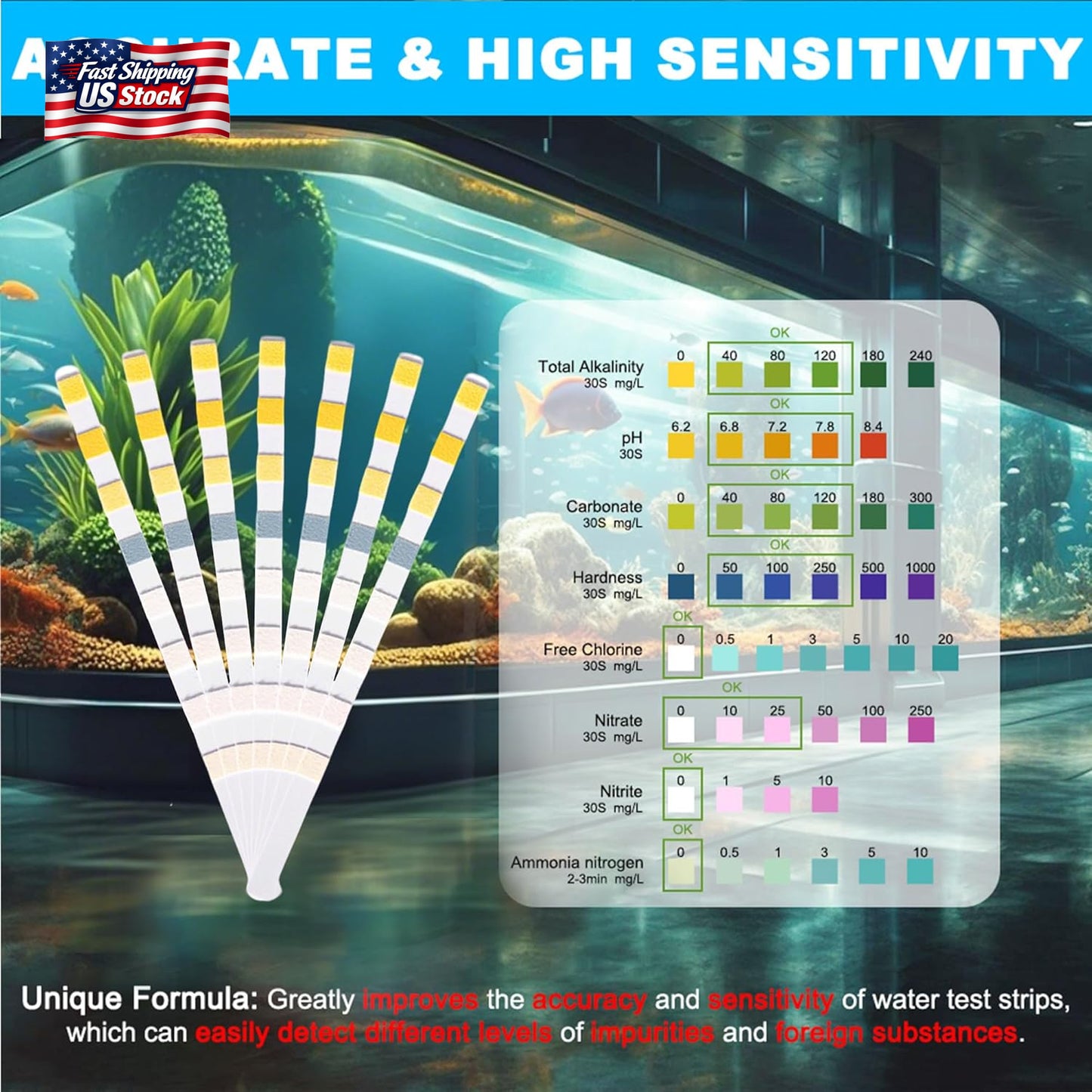 Datoo 8 in 1 Aquarium Test Kit Fish Tank Test Strips Accurate Water Quality Test