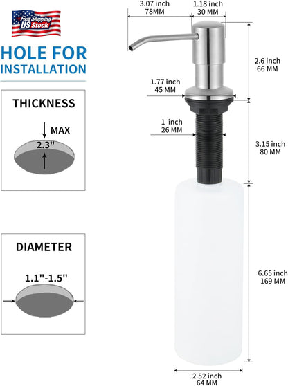 Built in Soap Dispenser for Kitchen Sink, Brushed Nickel Stainless Steel Counter