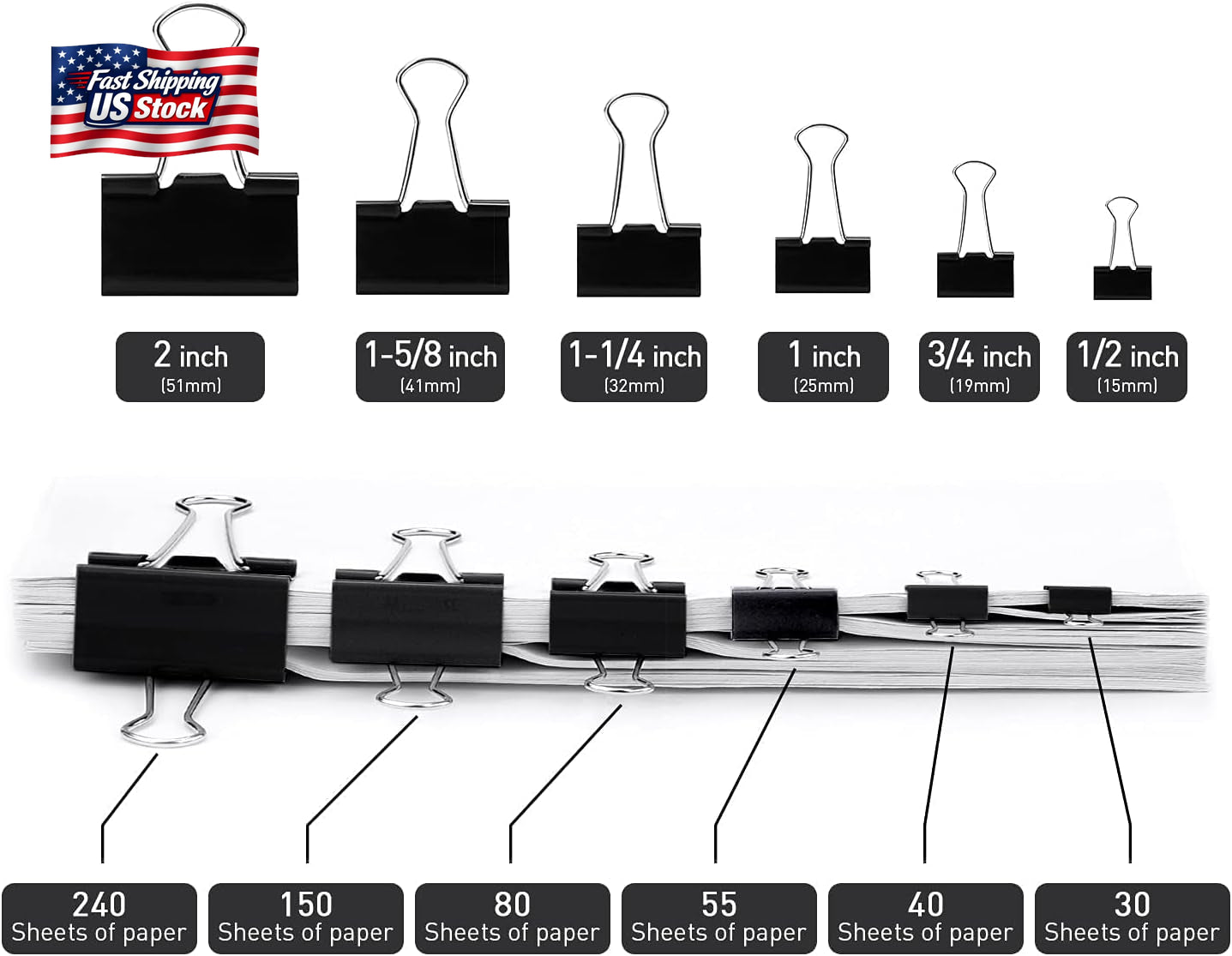 Binder Clips, 144 Pack, 1 Inch, Standard 25Mm, Black, Capacity 0.47 Inch, Metal