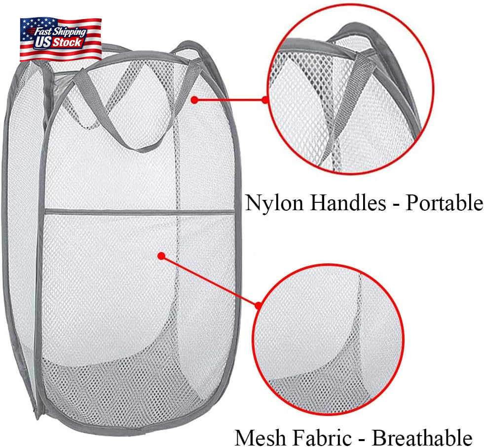 Larpur Popup Mesh Laundry Basket, Collapsible Laundry Hamper Portable Clothes Wa