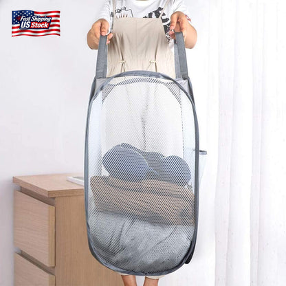 Larpur Popup Mesh Laundry Basket, Collapsible Laundry Hamper Portable Clothes Wa