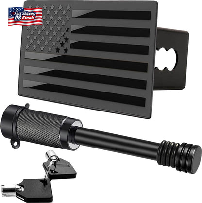 American Flag Trailer Hitch Cover Lock Set 2" Receiver Heavy Duty Aluminum Black