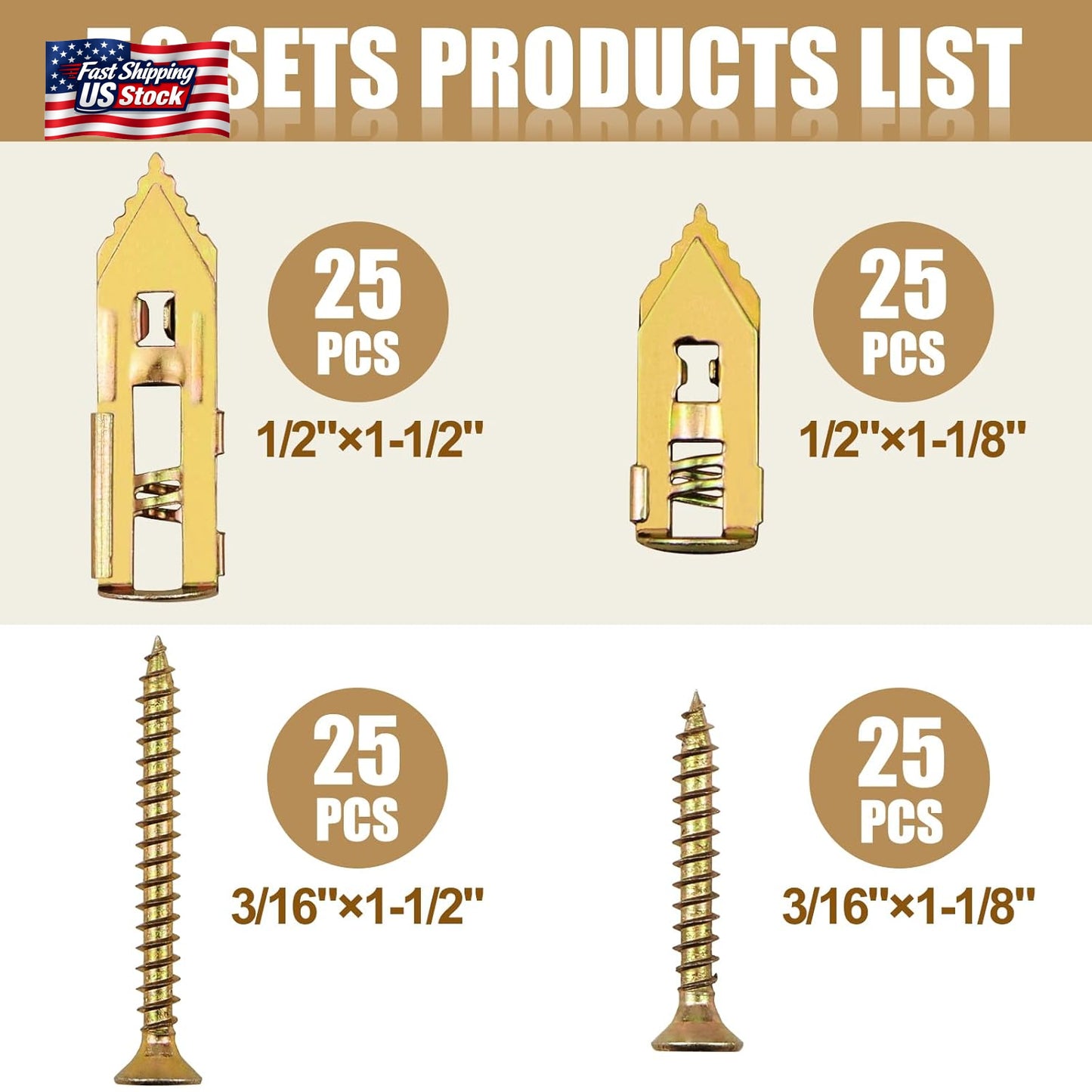 100 PCS Self Drilling Drywall Anchors with Screws – Heavy Duty Metal Expansion W