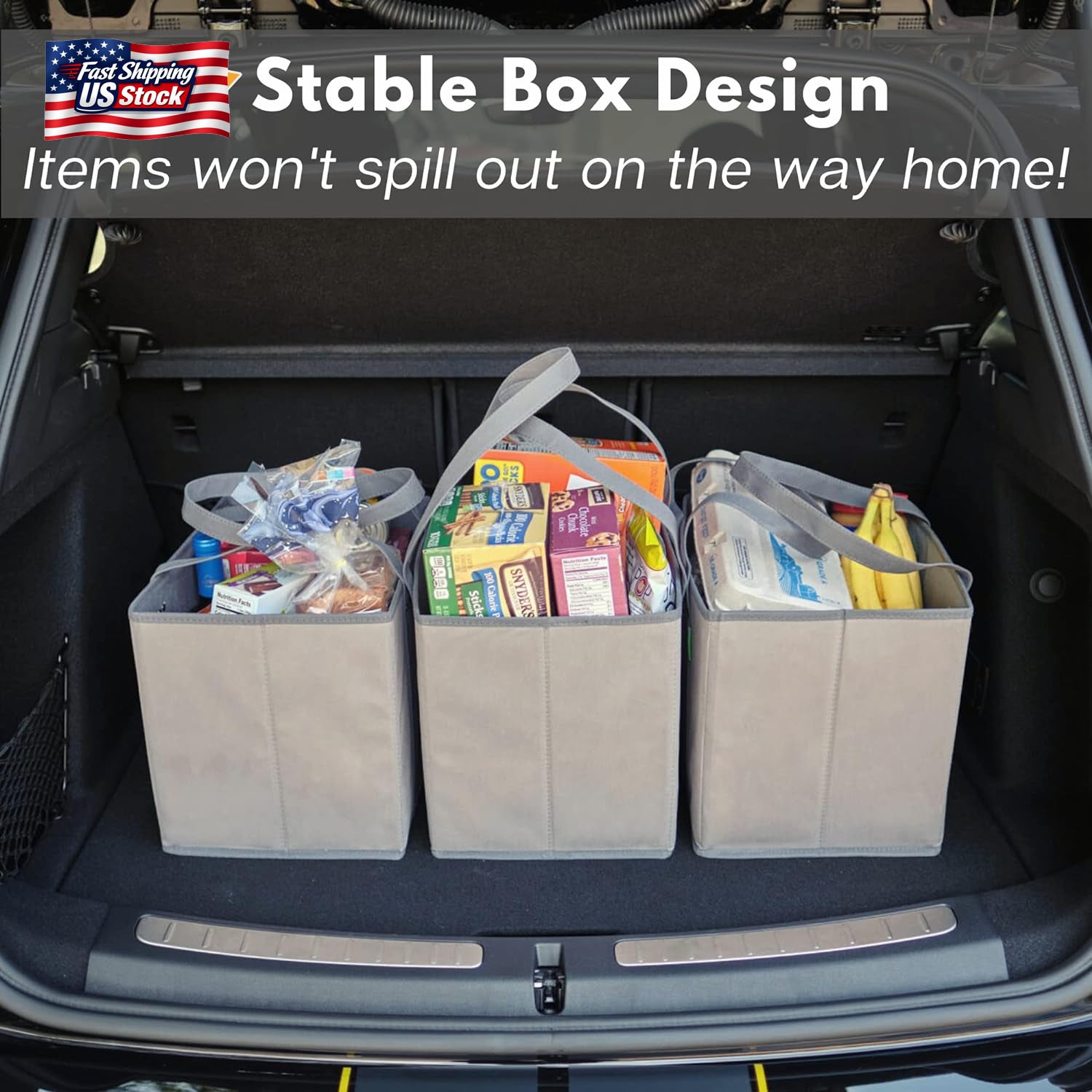 Reusable Grocery Bags 3 Pack Heavy Duty Foldable Shopping Bags Box Shape Large C