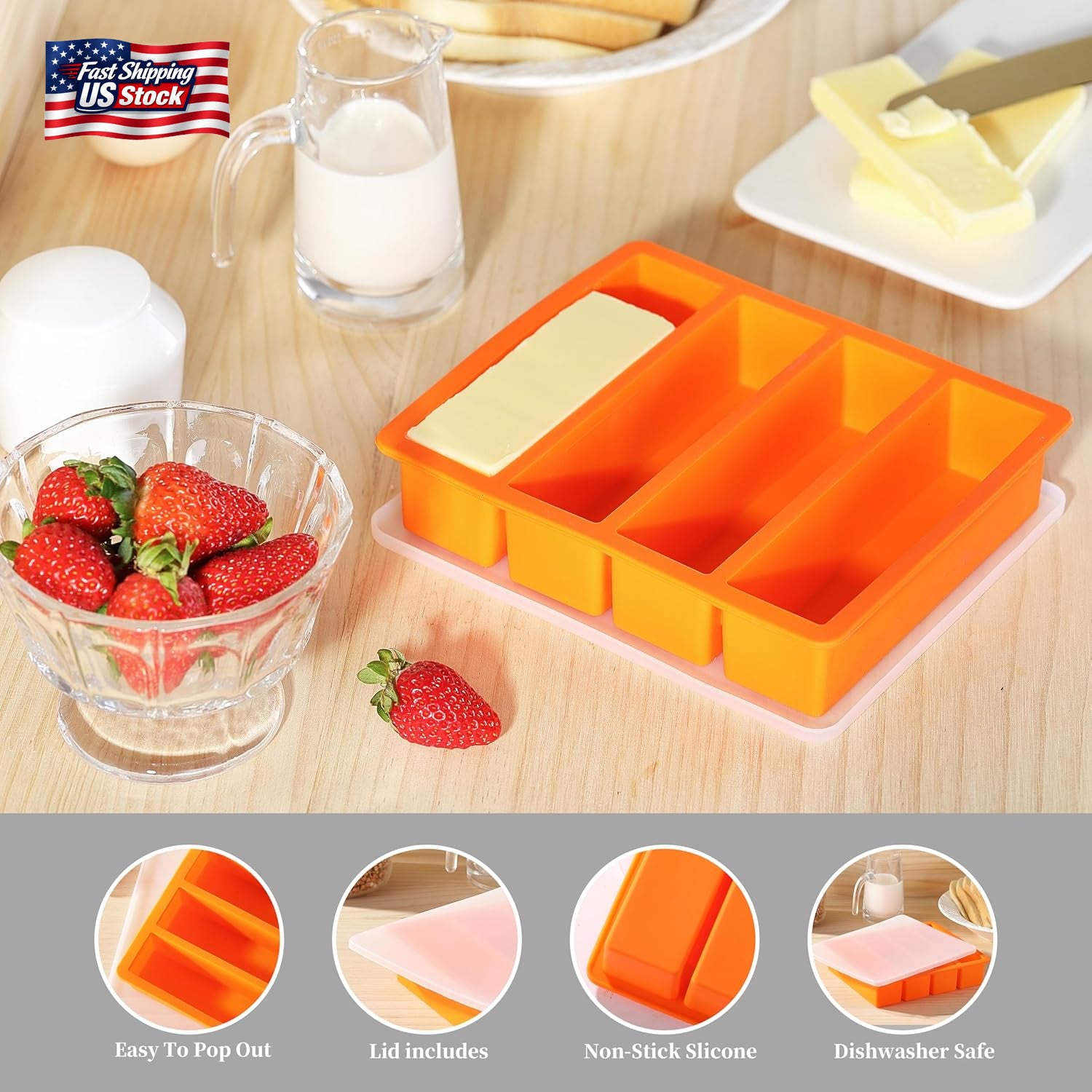 Silicone Butter Mold Tray with Lid Nonstick Chocolate Energy Bar Soap Mold BPA F