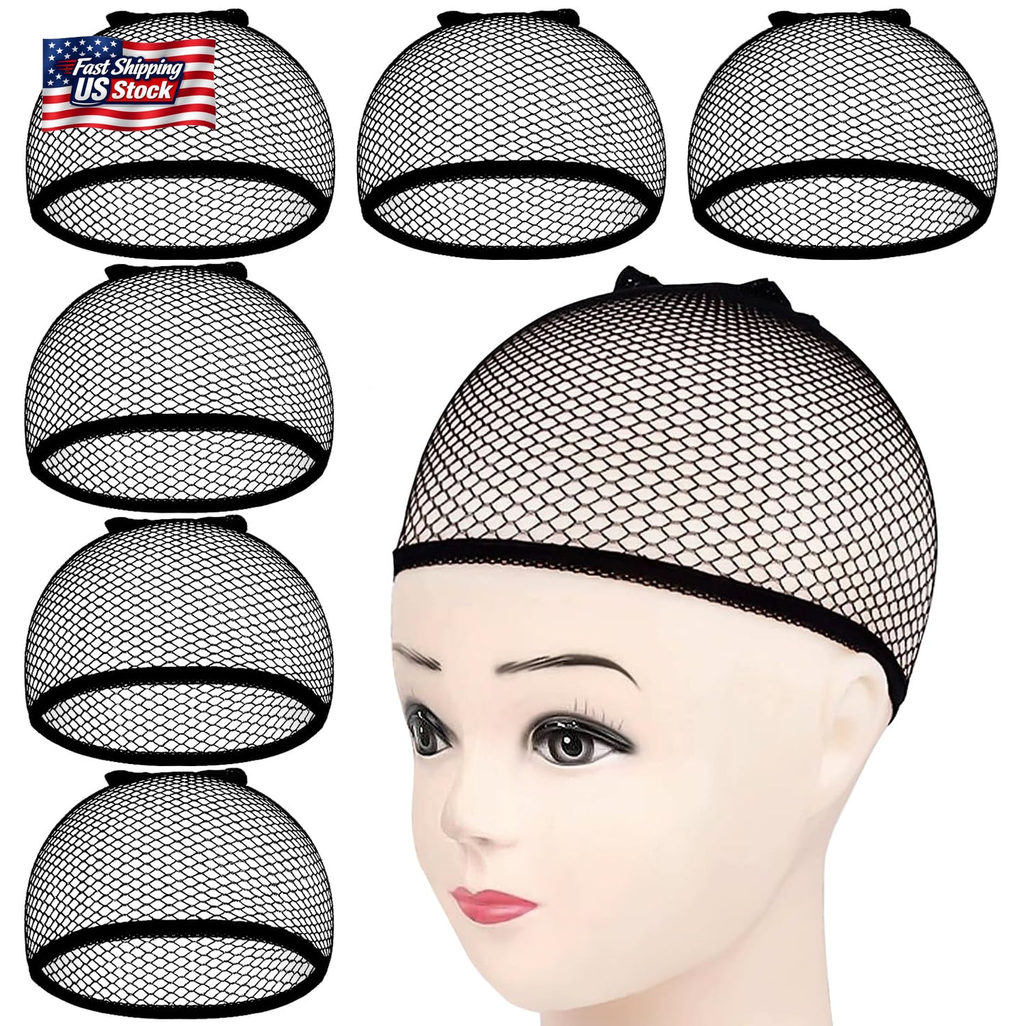 MORGLES 6PCS Wig Cap Non Slip, Black Mesh Net Wig Caps for Women Men, Weaving Ha