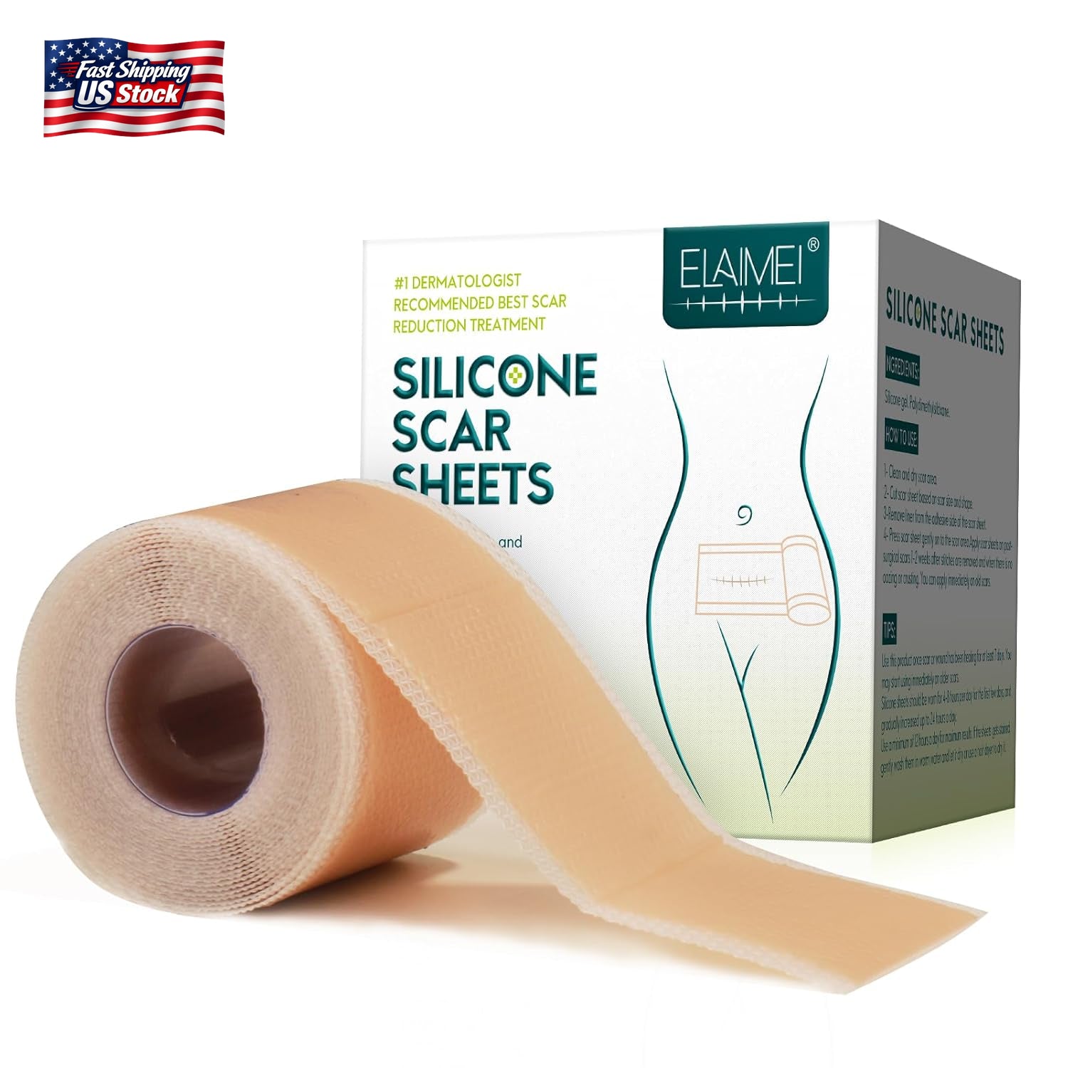 Silicone Scar Sheets (1.6” X 120” Roll-3M), Silicone Scar Tape Roll, Scar Silico