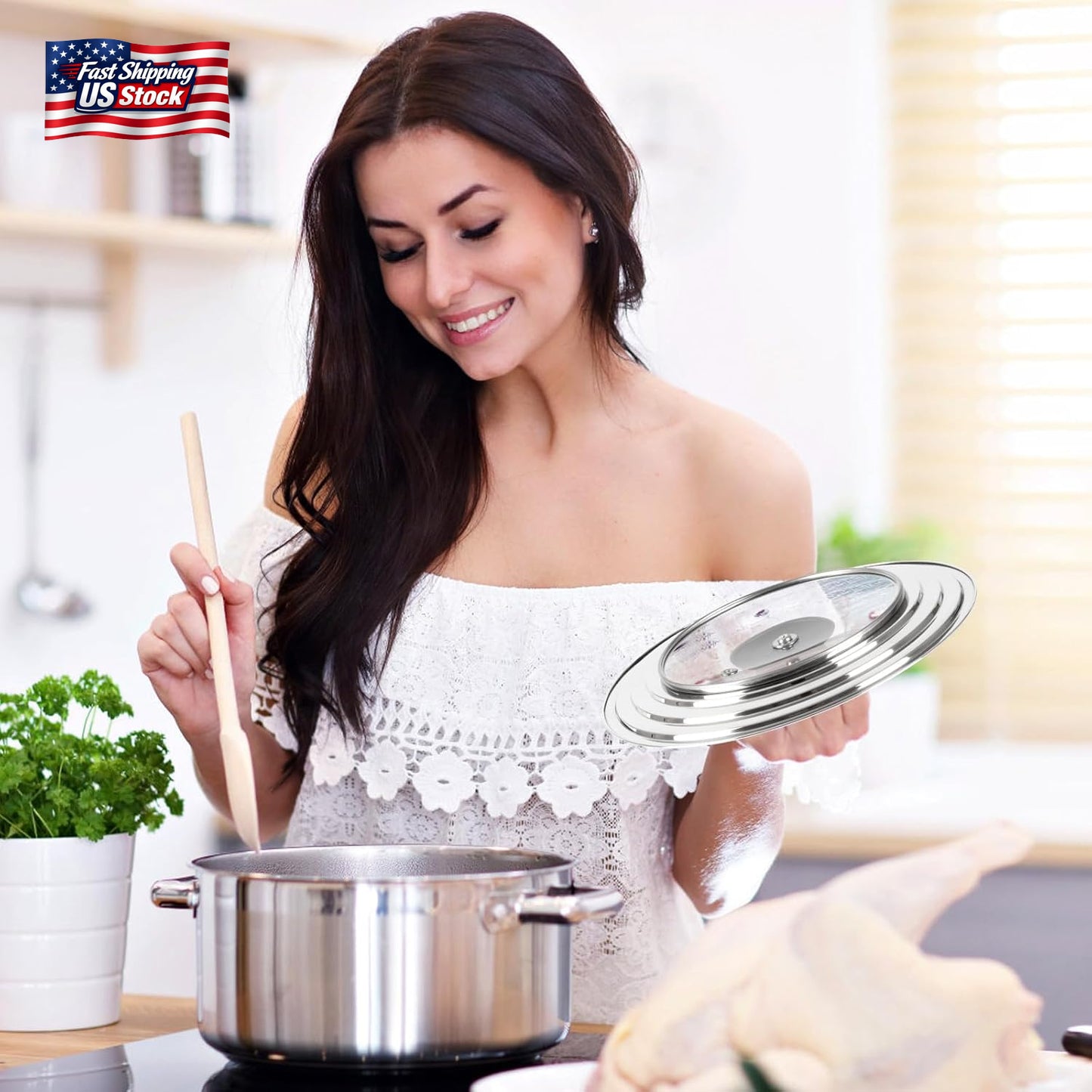 Universal Lid for Pots and Pans Skillets, Stainless Steel Pan Cover Fits 6-7-8 I