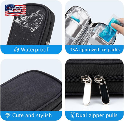 Insulin Cooler Travel Case Diabetic Medication Organizer with Ice Packs Portable