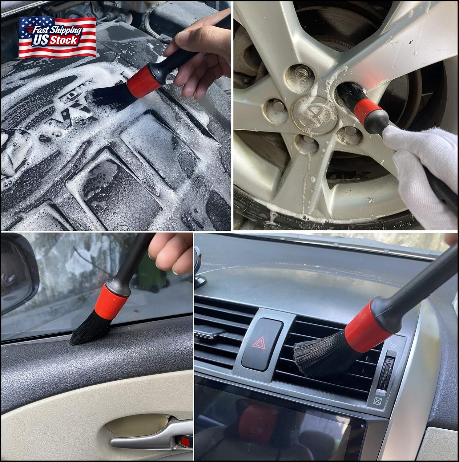 7PCS Car Wheel Tire Brush Detailing Kit Rim Cleaning Brushes Auto Wash Tool Set