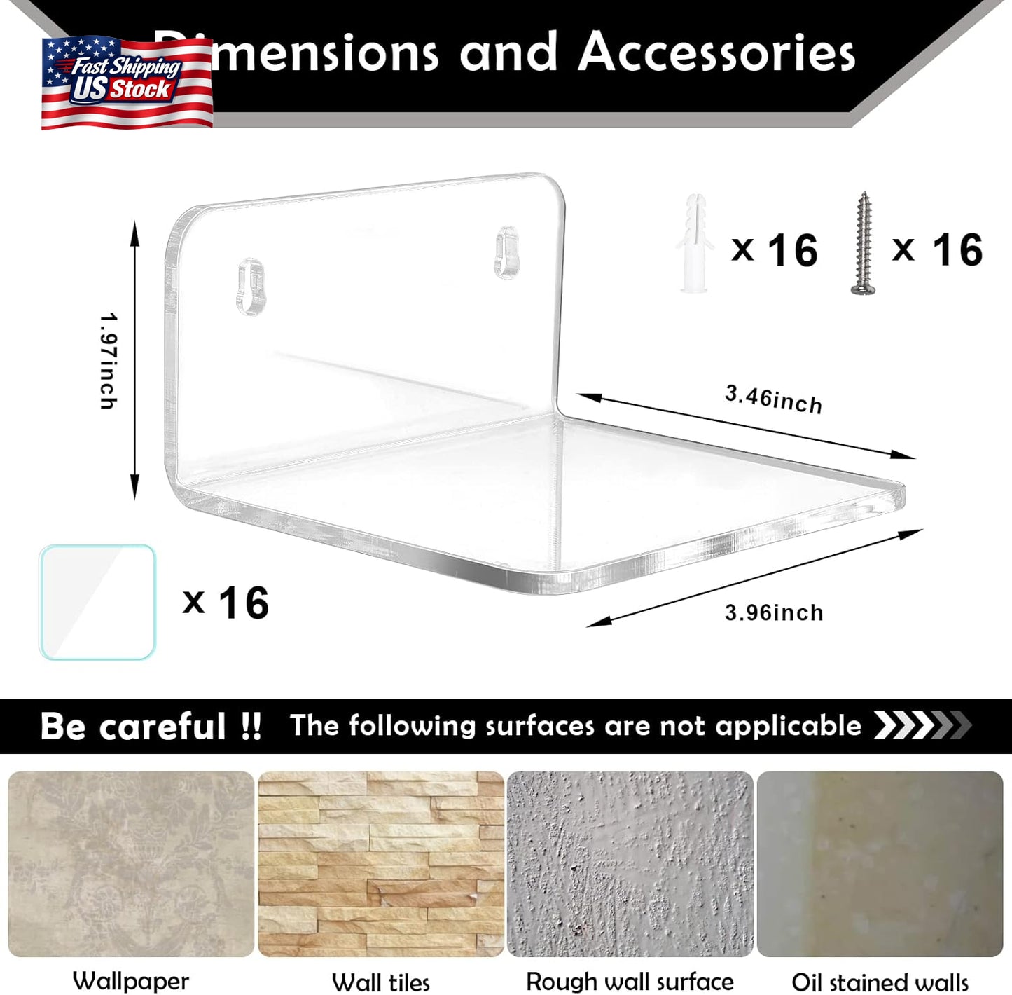 Acrylic Small Shelf,Mini Floating Wall Shelf,Wall Mounted Storage Shelf,For Pop