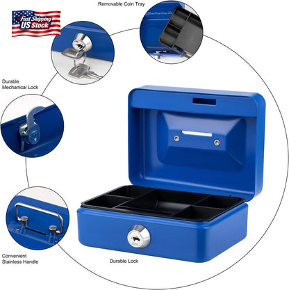 Mini Cash Box with Lock and Slot Small Cash Box with Money Tray Metal Piggy Bank