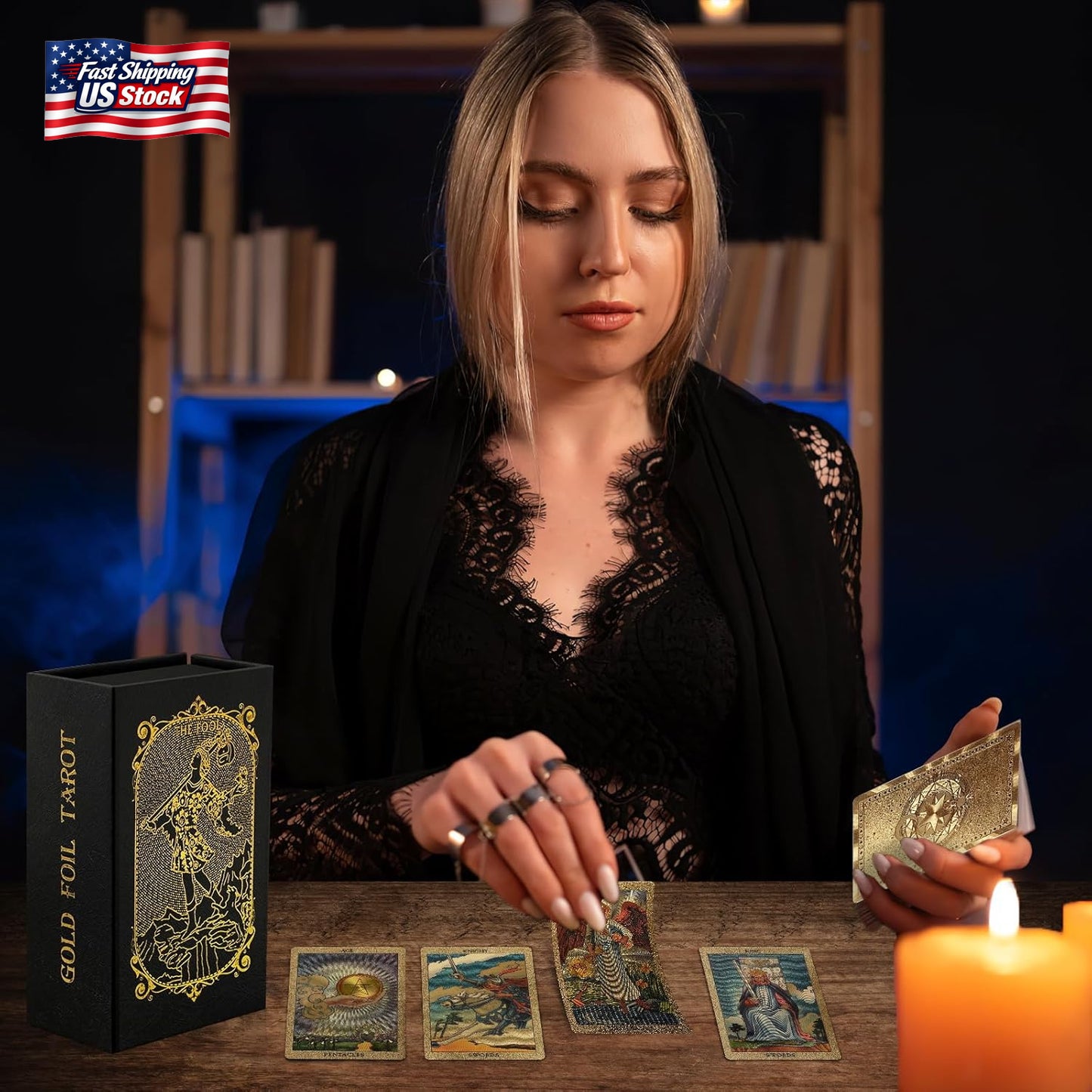 78PCS Gold Foil Tarot Cards Rider Waite Tarot Deck with Guide Book & Storage Box