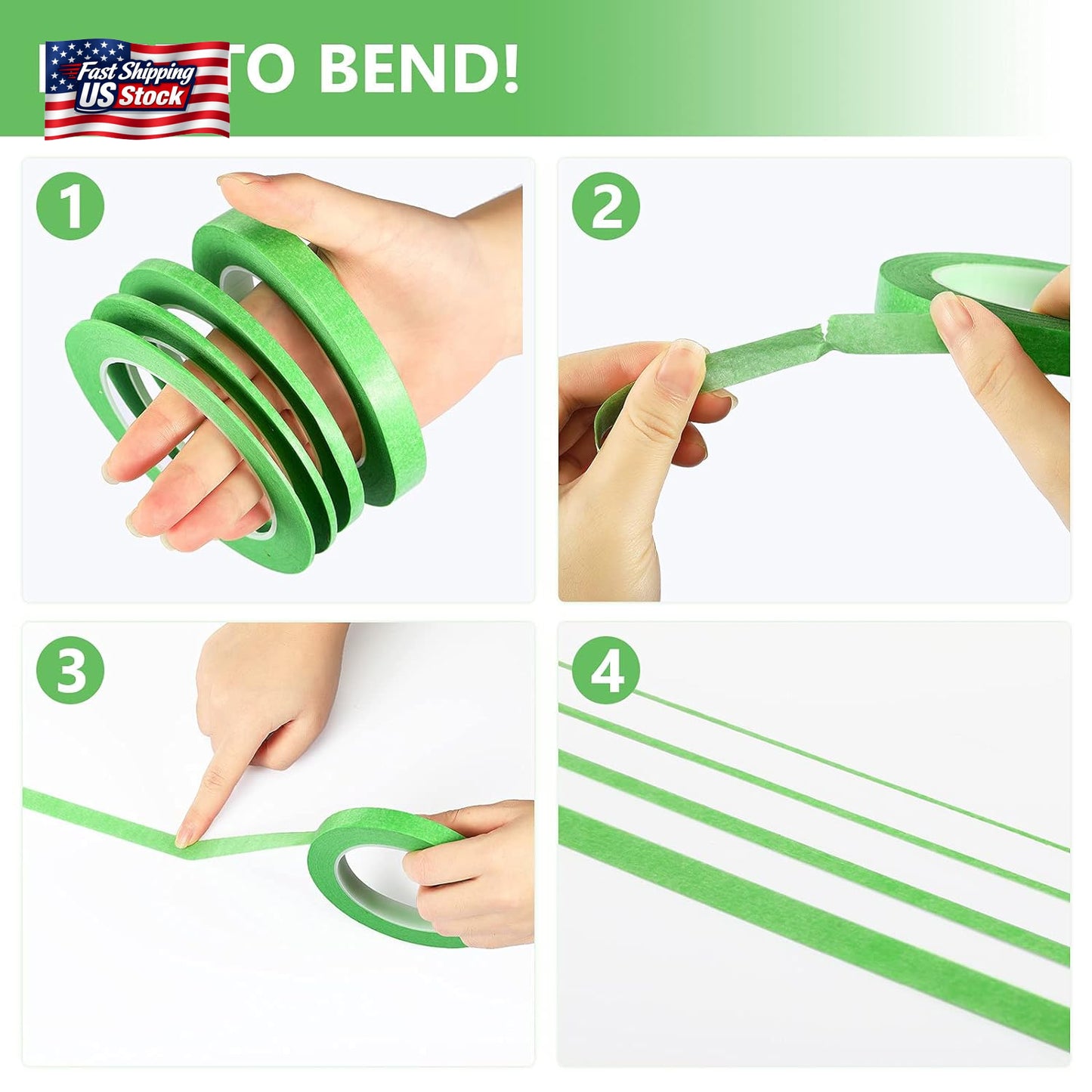 Epakh 4 Pack Painters Tape, Pinstripe Masking Tapes in 1/16, 1/8, 1/4 and 1/2 In