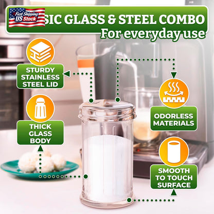 12 Oz Sugar Container for Coffee Bar – Glass Sugar Dispenser with Pour Spout And