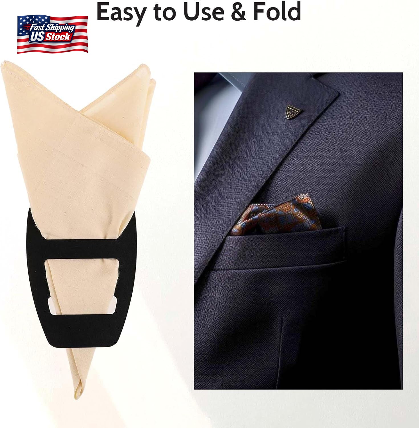 WLLHYF 2 Pack Assorted Pocket Square Holder for Men Prefolded Silk Square Scarf