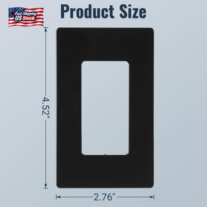 Black Matte Screwless Wall Plate Cover 10 Pack - 1-Gang Light Switch Cover Plate