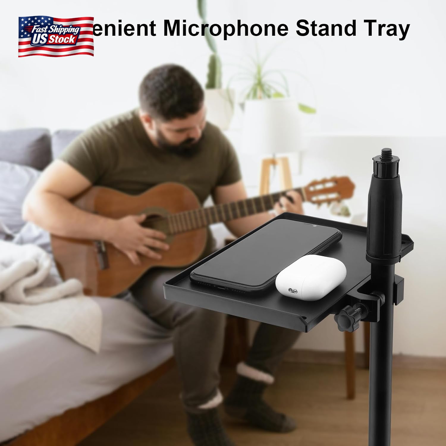 RTNLIT Microphone Stand Tray, Clamp on Firm Rack Tray Holder with 4.5 Pound Weig