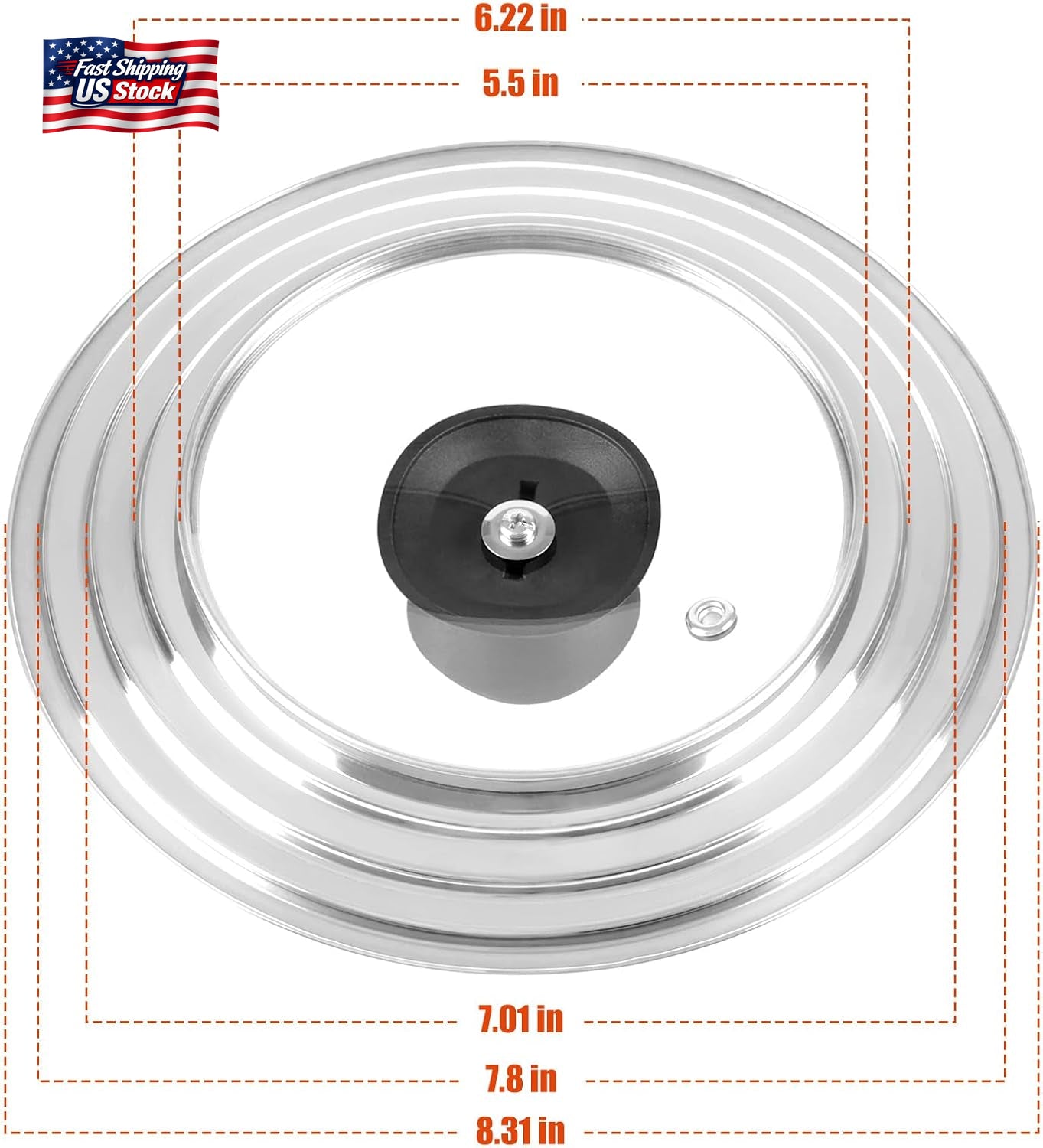 Universal Lid for Pots and Pans Skillets, Stainless Steel Pan Cover Fits 6-7-8 I