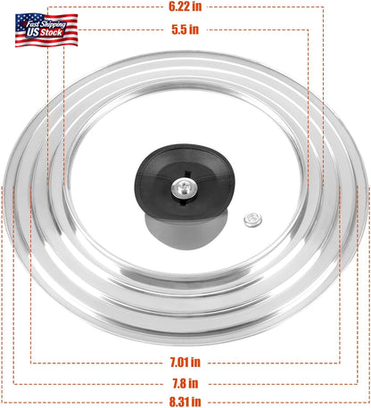 Universal Lid for Pots and Pans Skillets, Stainless Steel Pan Cover Fits 6-7-8 I