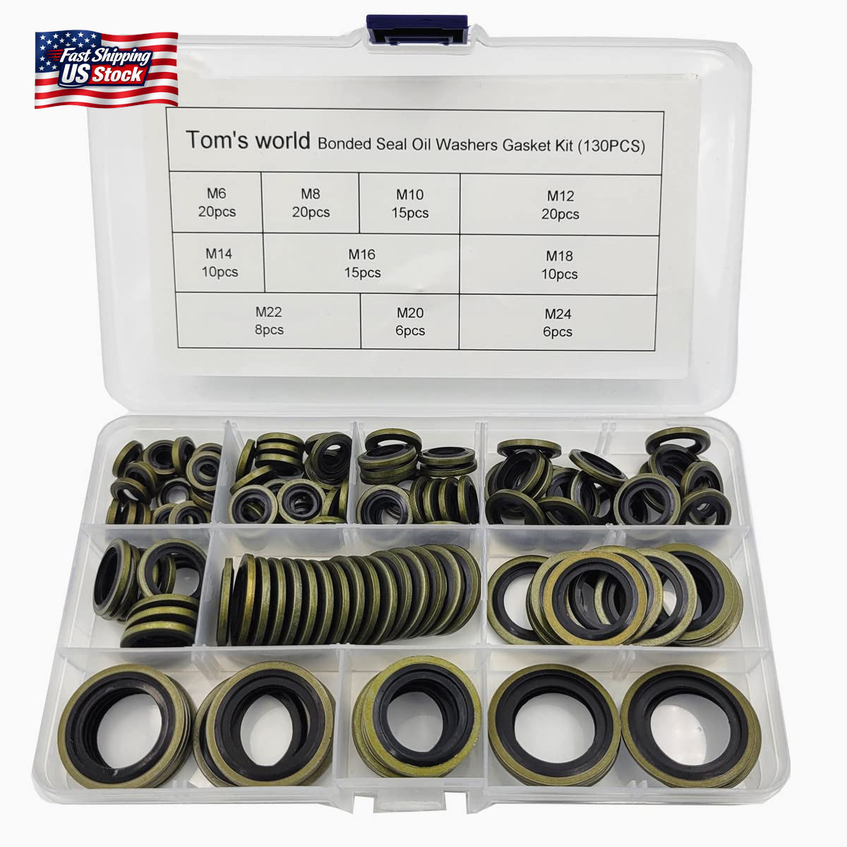 130PCS Bonded Seal Washer Kit Hydraulic Oil Drain Plug Gasket Assortment Set