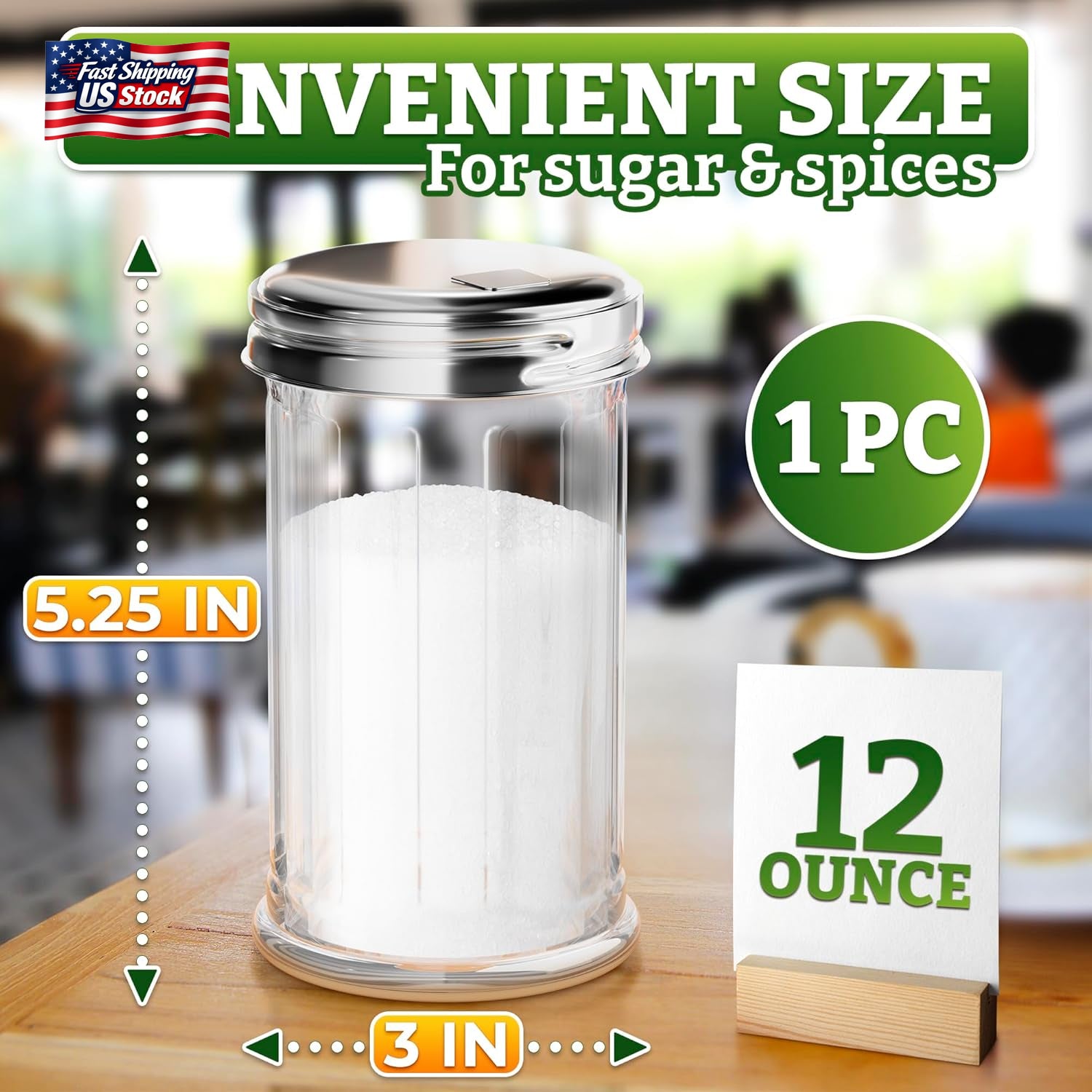 12 Oz Sugar Container for Coffee Bar – Glass Sugar Dispenser with Pour Spout And