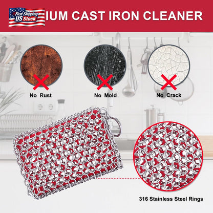 Cast Iron Scrubber Chainmail Cleaner 316L Stainless Steel Pan Pot Scrub Pad