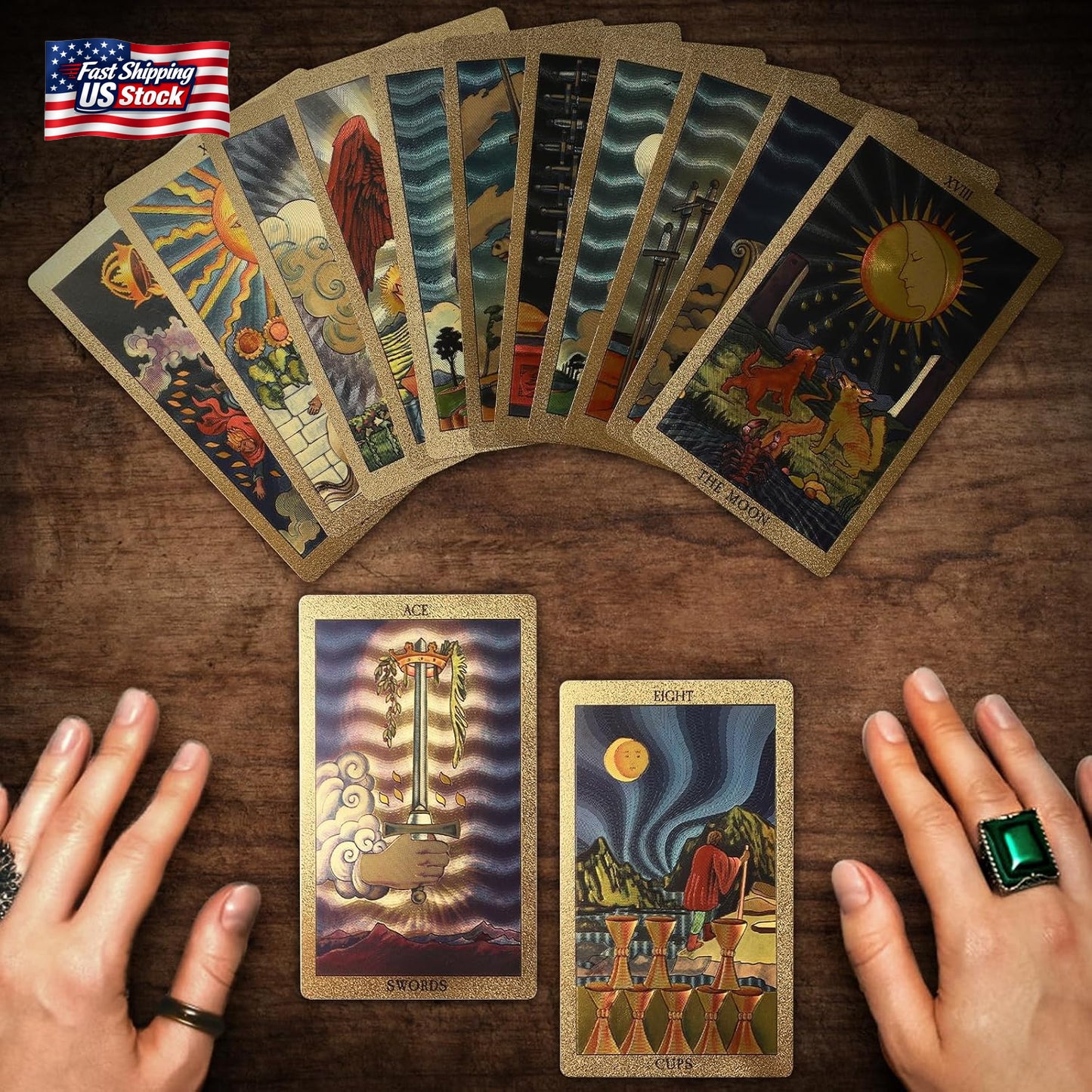 78PCS Gold Foil Tarot Cards Rider Waite Tarot Deck with Guide Book & Storage Box
